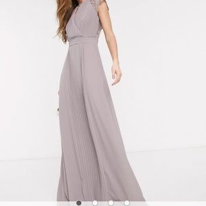 TFNC bridesmaid lace sleeve maxi dress in gray